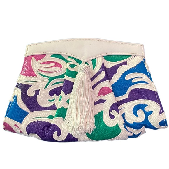 Vintage 90s BRACCIALINI Leather Clutch - Picture 2 of 10